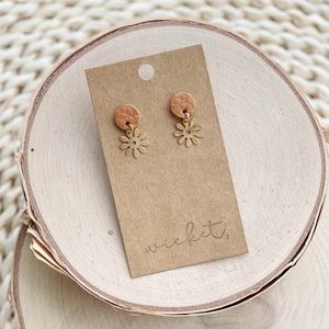 Daisy Leather Handmade Earrings in Brown NWT